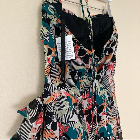 Anna Sui / silk floral bird print strapless-halter dress - Picture 6 of 16